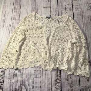 Jessica London Bohemian Cream Crochet Button-Front Cardigan-18/20